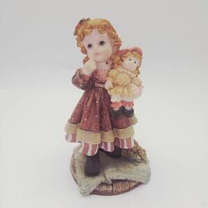 Vintage Girl Holding Doll Figurine Victorian Shabby Chic Collectible Home Decor
